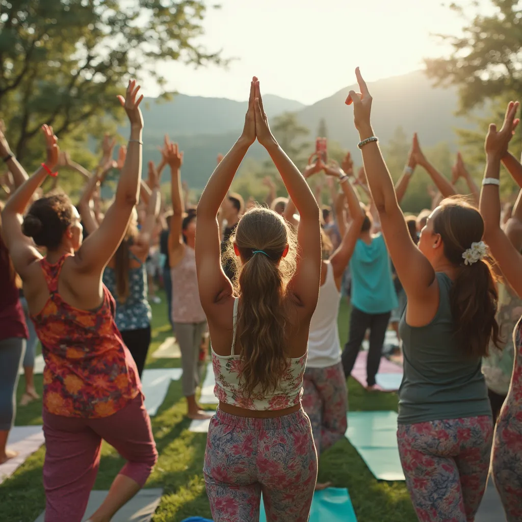 Comunidad yoga celebrando al aire libre